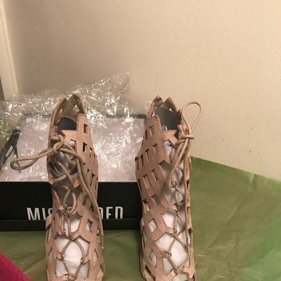 Laser Cut Lace Up Gladiator Heels - Blush Suede - Picture 5 of 8